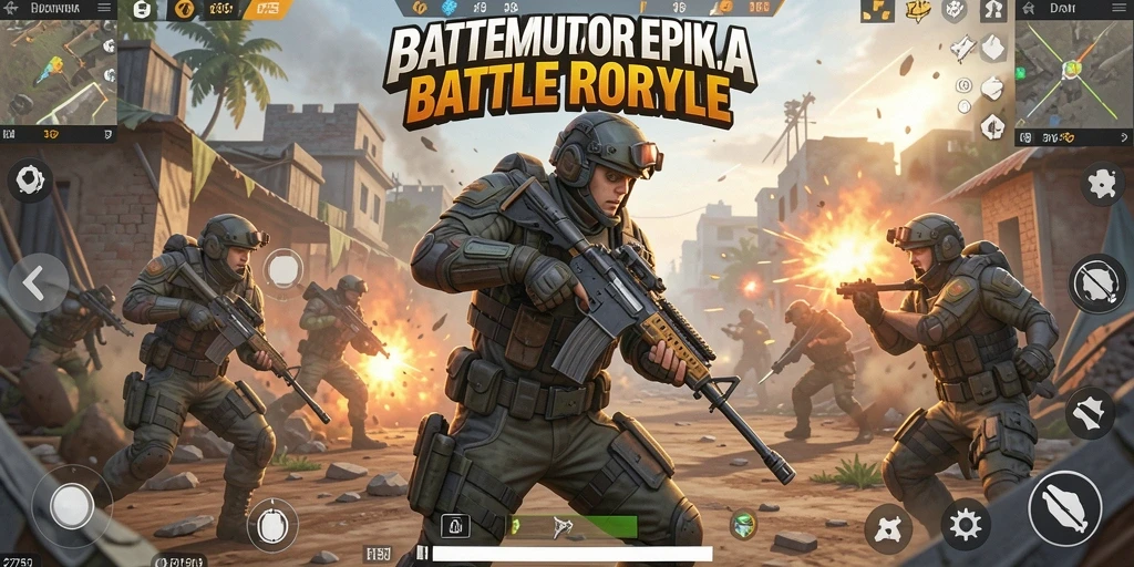 Screenshot menampilkan gameplay battle royale yang seru dan intens.