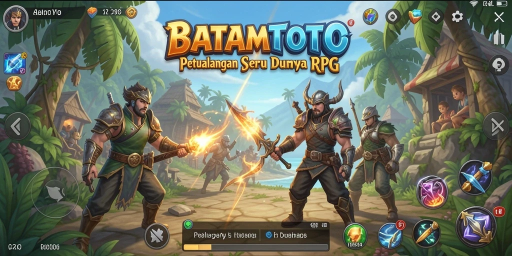 Tampilan gameplay menarik dari BATAMTOTO dengan adegan pertarungan RPG yang epik.