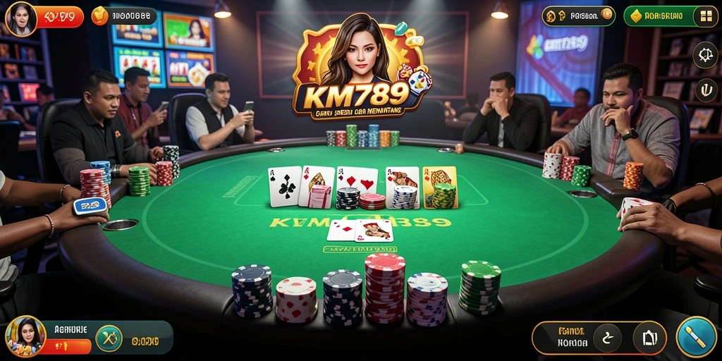Screenshot gameplay KM789 menampilkan aksi seru dalam poker.