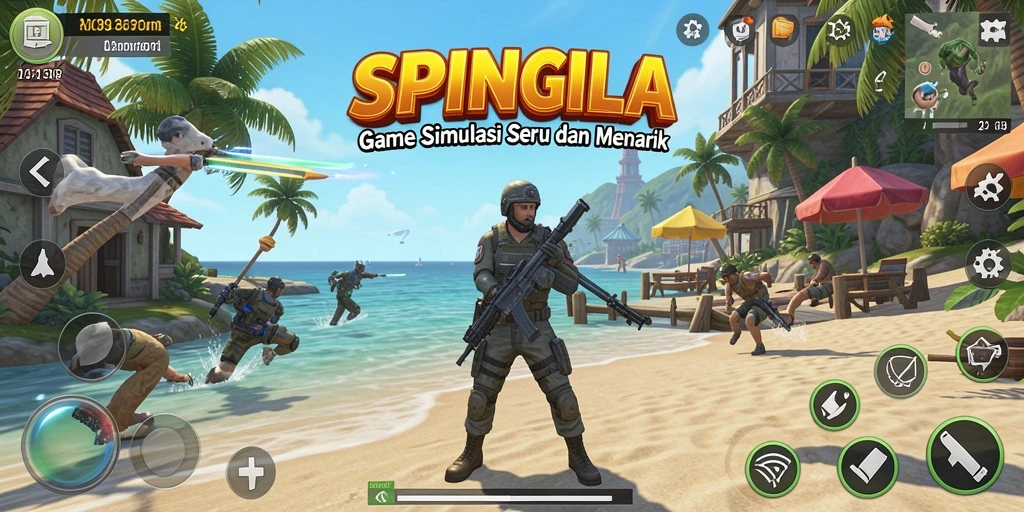 Tampilan gameplay SPINGILA yang menampilkan dunia simulasi yang dinamis.